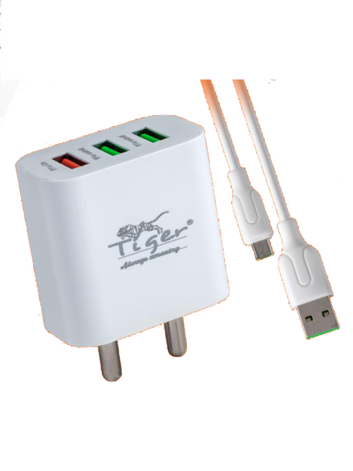 Tiger 3 Port 18W Fast Charger with Micro USB Cable (HC8)