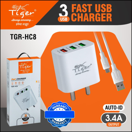 Tiger 3 Port 18W Fast Charger with Micro USB Cable (HC8) - Image 2