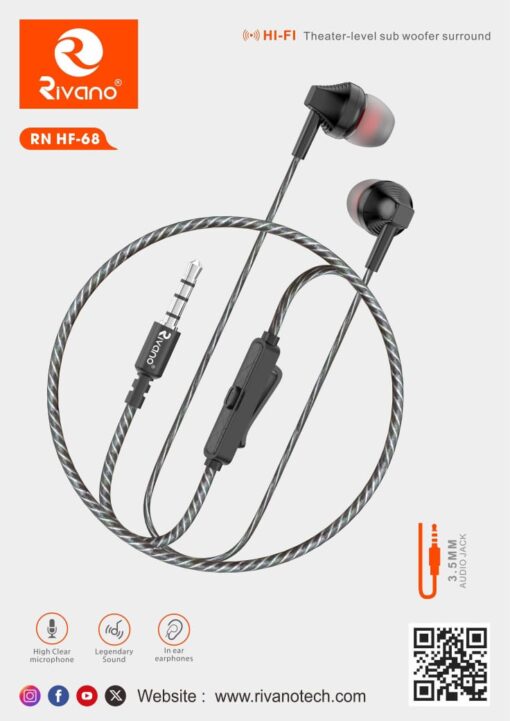 Rivano Heavy Wire Headphone with Mic HF68