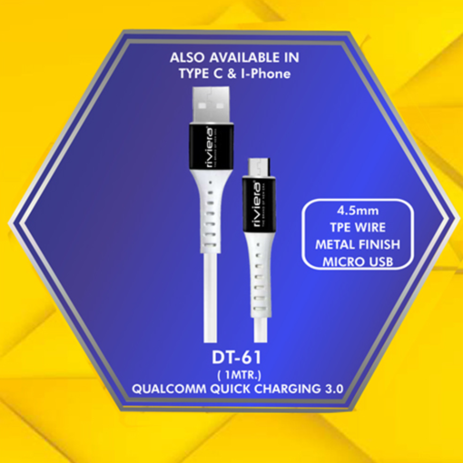 Riviera 4.5 Amps Fast Charing Cable with QC 3.0 Support (DT-61) (White) - Image 2