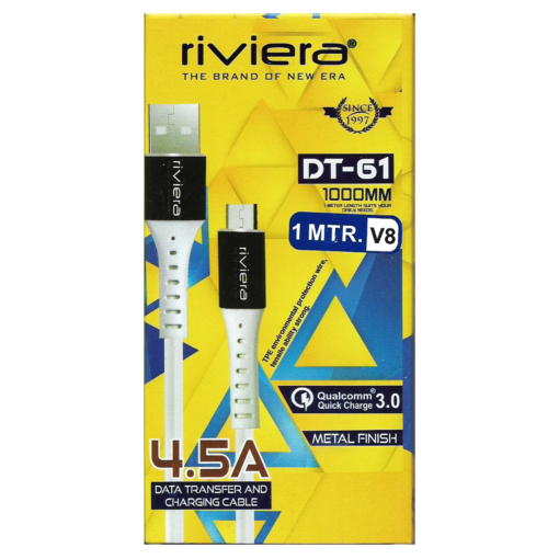Riviera 4.5 Amps Fast Charing Cable with QC 3.0 Support (DT-61) (White) - Image 3