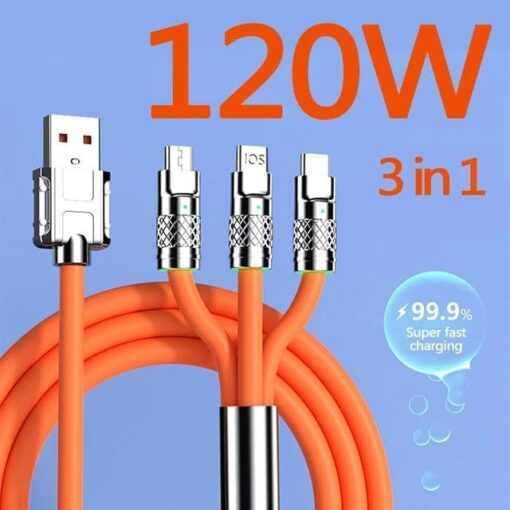 120w 3 in 1 Fast Charging Cable (Type-C+Micro USB+IP Cable)
