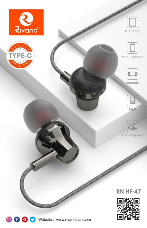 Type-C Headset with Mic, Rivano Nylon Cotted Heavy Wire - Image 2