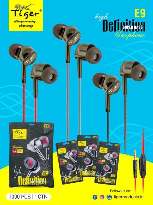 Tiger (E9) HD Sound Headset with Heavy Wire | Dual Nylon Cotting Eire | Super Bass