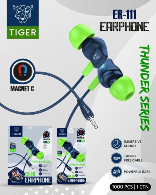 Tiger Magnetic Headset with Mic | Super Bass | ER-111