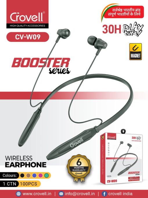 Warranty Bluetooth Neckband Crovell Booster | Type-C | 30 Hours Playtime