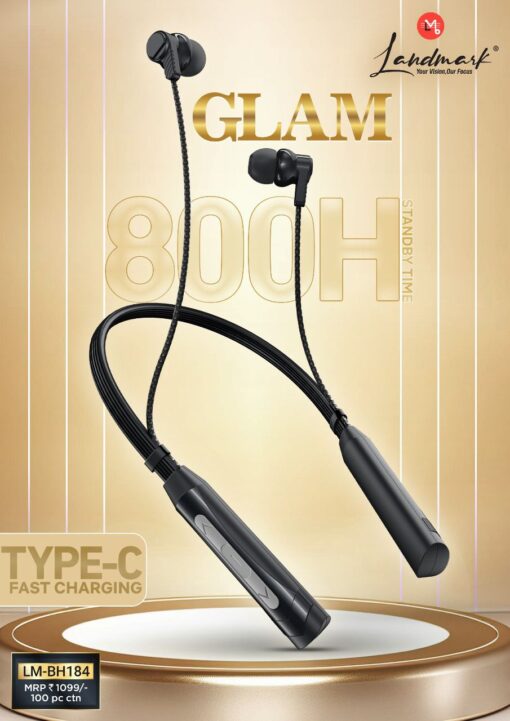 LandMark Glam 40 Hours Playtime Bluetooth Neckband| Type-C Charging