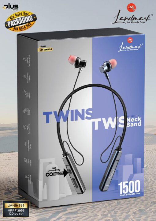 Warranty Dual Pairing 60 Hours Playtime LandMark Bluetooth Neckband Twins | Type-C Charging