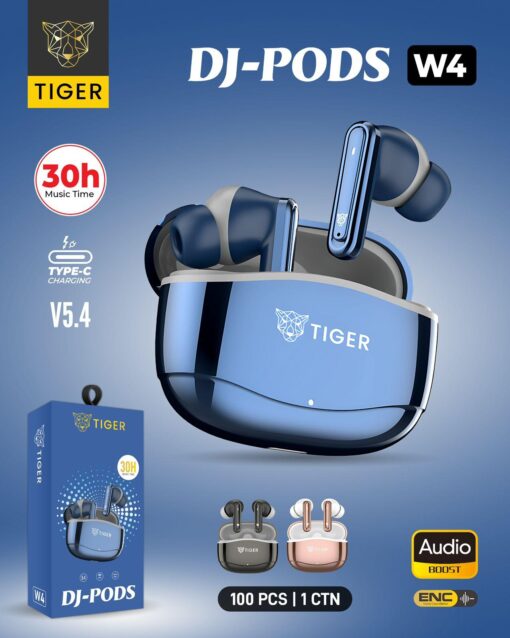 Tiger W4 30 Hours Earbuds | DJ PODS | ENC Noise Cancellation