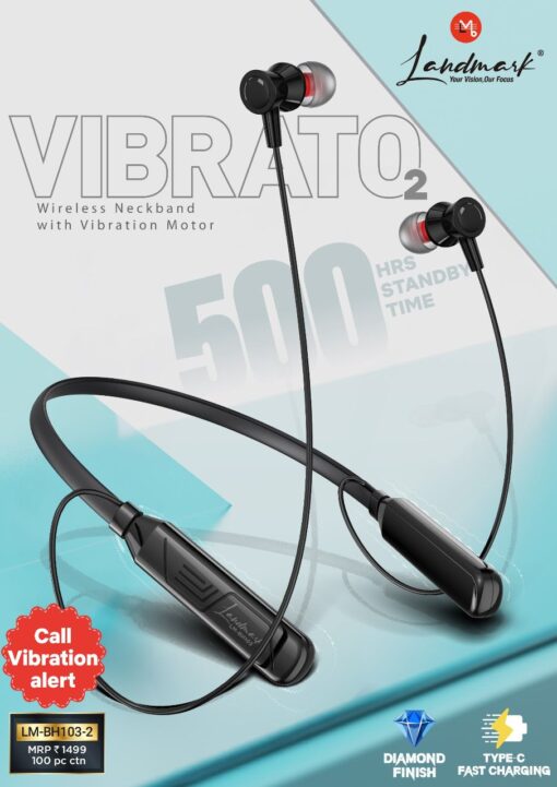 LandMark Vibration Alert 36 Hours Playtime Bluetooth Neckband | Type-C Charging