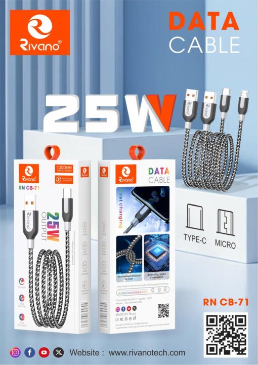 Rivano 25w Unbreakable Fast Charging Cable for Type-C & Micro USB - Image 2