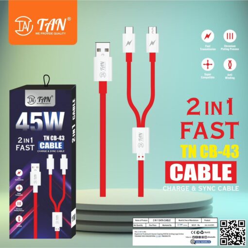 TAN 45w 2in1 Fast Charging Cable (Type-C+Micro USB)