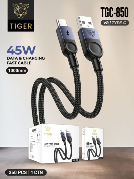Tiger 45w Unbreakable Fast Charging Cable for Type-C & Micro USB