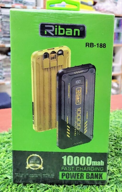 Riban 22w 3in1 Inbuilt Cable 10000mah Fast Charging Power Bank | 6 Months Warranty