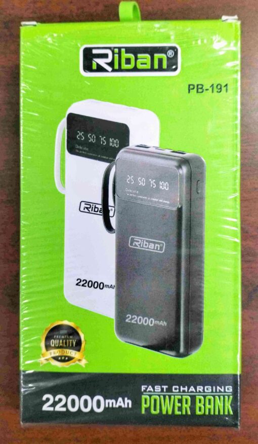 Riban 22000mah 4in1 Inbuilt Cable 10000mah Power Bank | 6 Months Warranty