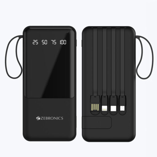 Zebronics 10000mah 4in1 Inbuilt Cable Power Bank | 6 Months Warranty
