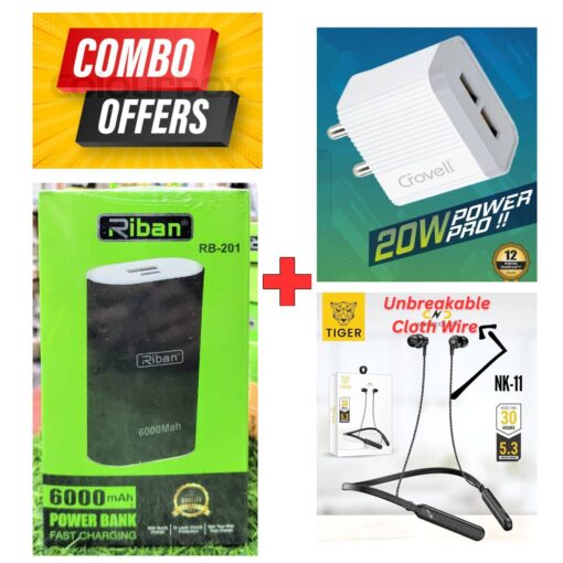 XcelMART Combo 3 (Power Bank +Bluetooth Neckband + 20W Fast Charger)