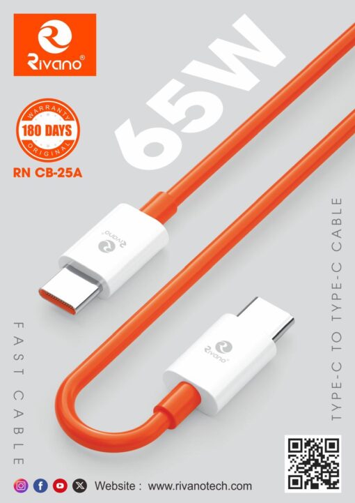 Rivano 65w C-2-C Fast Charging Cable | Type-C to Type-C