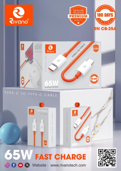 Rivano 65w C-2-C Fast Charging Cable | Type-C to Type-C - Image 2