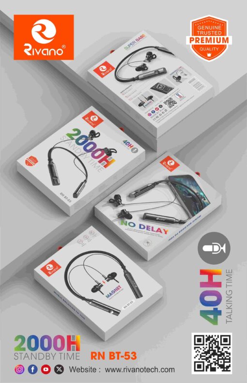 Warranty Rivano Bluetooth Neckband RN BT-53 | 40 Hours Music time | Type-C Charging - Image 2